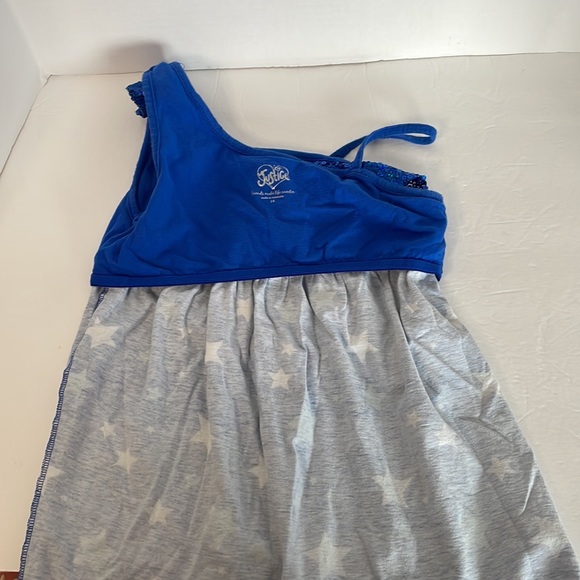 Justice one shoulder, blue & white tank with sequins and stars girls size 14 - Picture 10 of 10